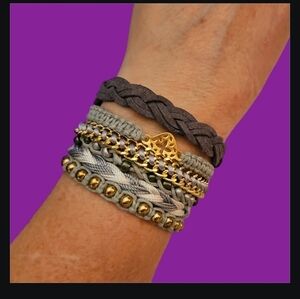 3/$30 CHARMING CHARLIE Western Boho Braided Beaded Chain Layered Bracelet